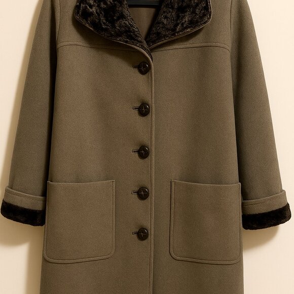 Vintage Devernois Wool Blend Coat w/ Faux Fur Collar – Taupe – Made in France - Picture 1 of 8